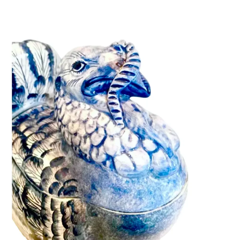 ITALY TUREEN TURKEY Blue With Ladle Gravy Boat Holidays Computer EUC Condition